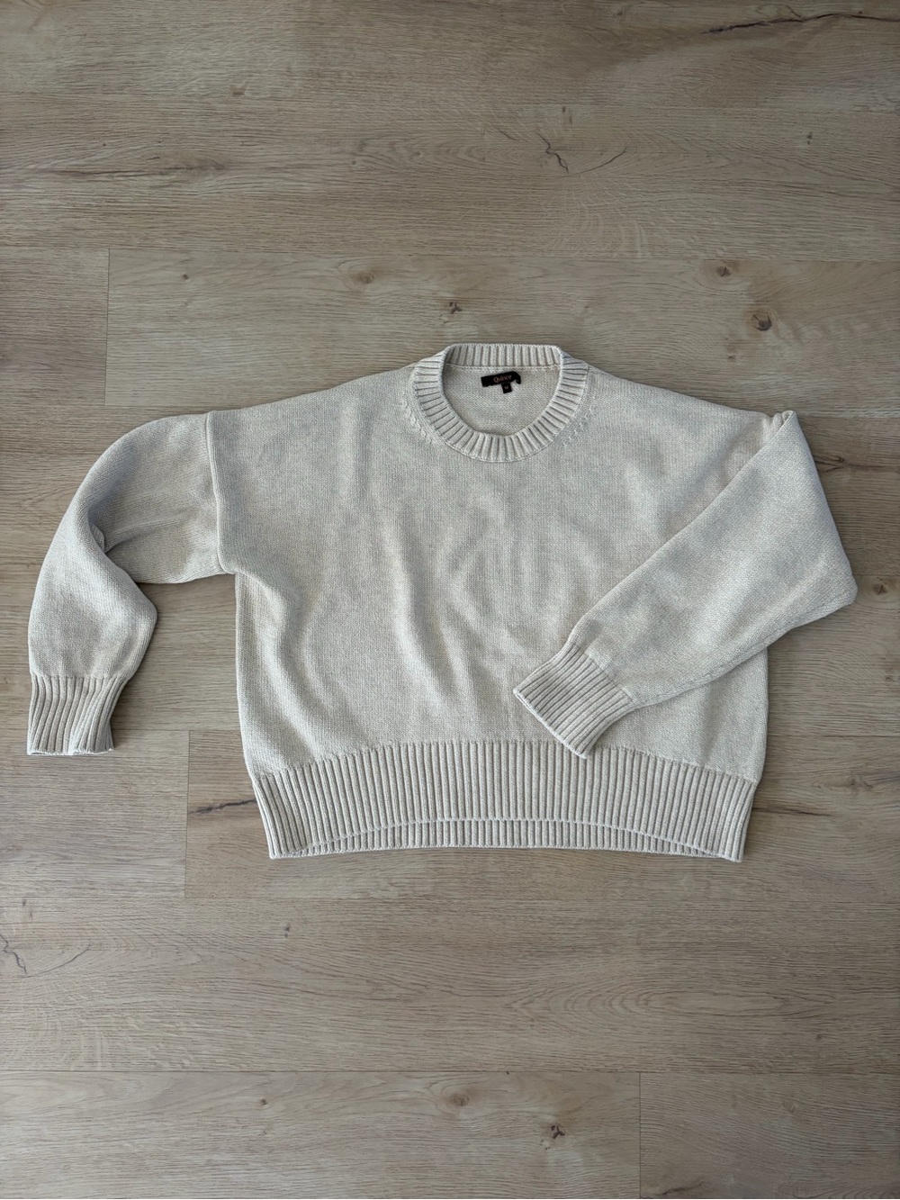 Quince Women’s Cropped Cotton Crewneck Sweater in Beige